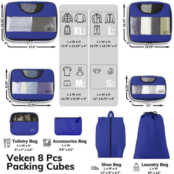 8Pcs Packing Cubes for Suitcases Organizer Bags Set for Travel Essentials Bags - Picture 7 of 7